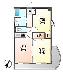 ドゥ・エトワール 10階2LDKの間取り
