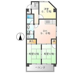 ジュネス21 2階3DKの間取り