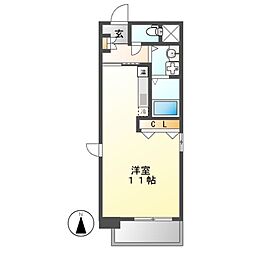 ボヌール千代田 2階ワンルームの間取り
