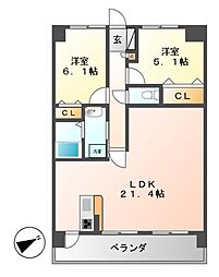 ファヴォール白壁 2LDKの間取図画像