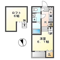 ハーモニーテラス大杉町2 1Kの間取図画像