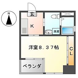 グランデューク代官町 1Kの間取図画像