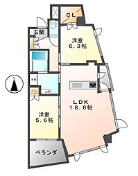 白壁リンクス 2LDKの間取図画像