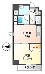 稲垣ビル栄ディアコート白川 1LDKの間取図画像