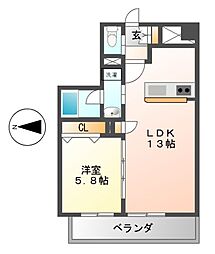 URBANCLOUDIZUMI 1LDKの間取図画像