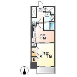 エスカルコート 1DKの間取図画像