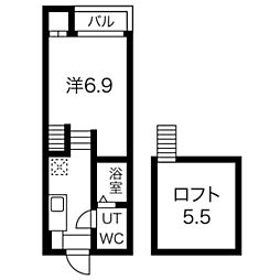 ラメールブルー 1Kの間取図画像
