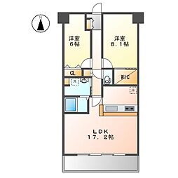 ソーラスフロント富船北棟 2LDKの間取図画像