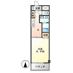 シティーコート翠雲 1DKの間取図画像