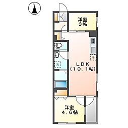 クラージュ黒川II 2LDKの間取図画像