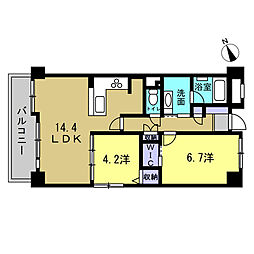 牛田ロジュマン不動院 2LDKの間取図画像