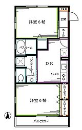 アルメリア中野 2DKの間取図画像