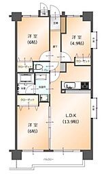 朝日パリオ上福岡 3LDKの間取図画像