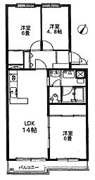 若葉グリーンハイツD号棟 3LDKの間取図画像