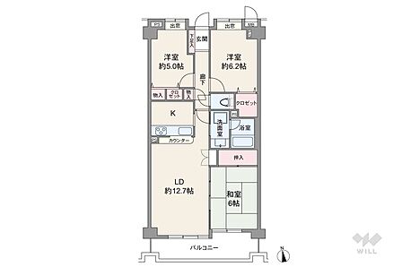 間取りは専有面積72.13平米の3LDK。バルコニー面積は9.85平米です。