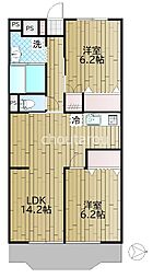 ビューハイム川越 2LDKの間取図画像