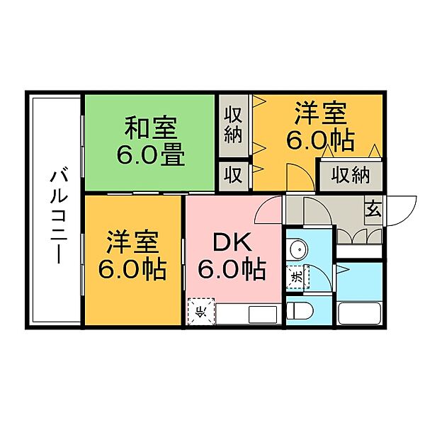 グリーンライフ長門石 B206号｜福岡県久留米市長門石4丁目(賃貸アパート3DK・2階・56.00㎡)の写真 その2