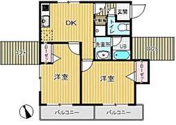 J・メゾン久留米 2階2DKの間取り