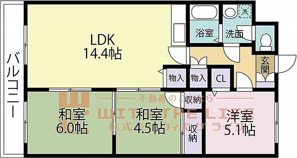 サンライトビル 403号｜福岡県久留米市津福本町(賃貸マンション3LDK・4階・65.34㎡)の写真 その2