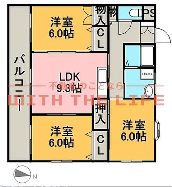 猪飼ハイツ 201号｜福岡県久留米市合川町(賃貸アパート3LDK・2階・64.50㎡)の写真 その2