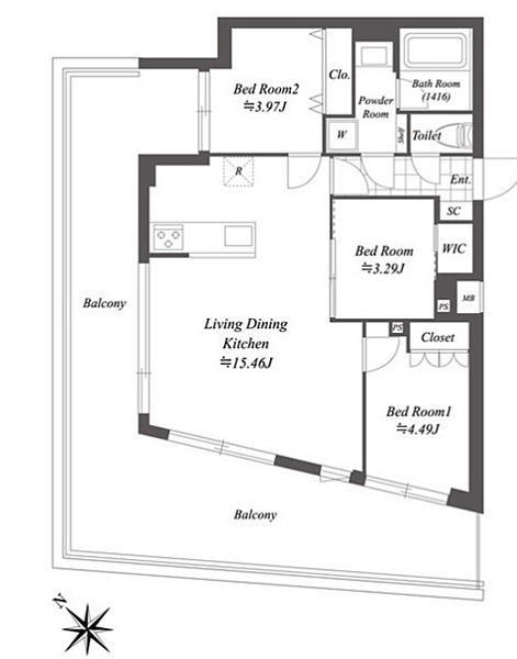 オープンブルーム渋谷本町 501号室｜東京都渋谷区本町５丁目(賃貸マンション3LDK・5階・57.79㎡)の写真 その2