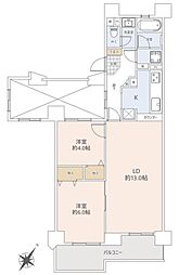 新ゆりグリーンハイツ・けやき街区二号棟 2LDKの間取り