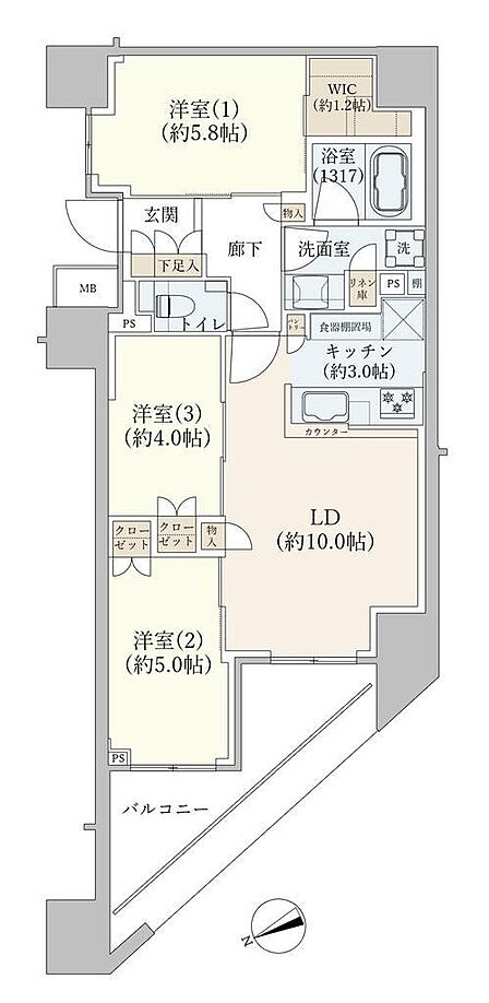収納力と使いやすさを兼ね備えた63.70m2・3LDK+WIC。ライフスタイルに合わせて2LDKへの変更も可能です(別途費用)。