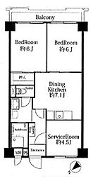 光シャンブル滝野川 2DKの間取図画像