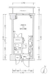 スカイコートヴァンテアン品川 ワンルームの間取図画像