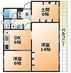ひよどり台3団地22号棟 2DKの間取図画像