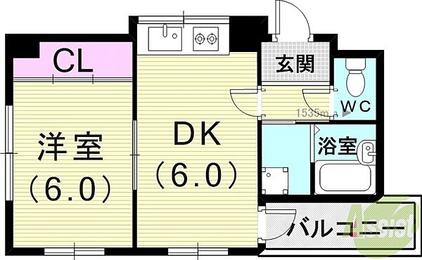 兵庫県西宮市甲子園春風町(賃貸マンション1DK・2階・30.49㎡)の写真 その2