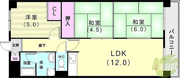 兵庫県西宮市大島町(賃貸マンション3LDK・2階・60.50㎡)の写真 その2