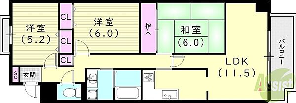 兵庫県西宮市薬師町(賃貸マンション3LDK・4階・77.00㎡)の写真 その2