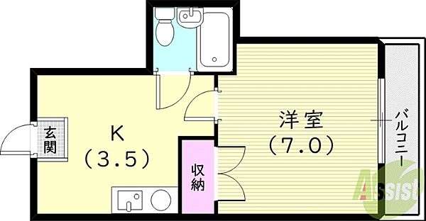 兵庫県西宮市平木町(賃貸マンション1K・3階・24.00㎡)の写真 その2