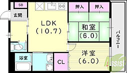 エクセラージュ夙川 2LDKの間取図画像