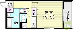 RESIDIA甲東園 1Kの間取図画像