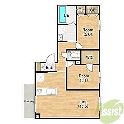 宝塚市鹿塩1丁目アパート 2LDKの間取図画像
