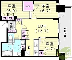 ジオタワー宝塚グランレジデンス The North 3LDKの間取図画像