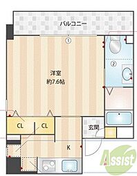 ロイヤルメゾン宝塚 1Kの間取図画像
