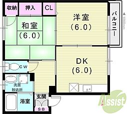 リベラルハイツ 2DKの間取図画像