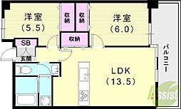 グレースコート西宮 2LDKの間取図画像