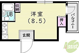 モギハイツ2 ワンルームの間取図画像