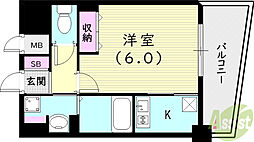 URBANGREEN甲子園 1Kの間取図画像
