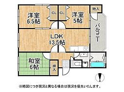 ハイム長岡A棟 3LDKの間取図画像