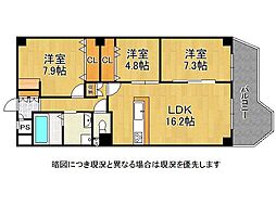 イトーピア向日マンションA棟 3LDKの間取図画像