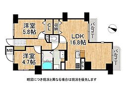 コスモトゥデイ 2LDKの間取図画像