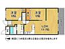 間取り：南向きバルコニーの7階建て最上階の2ＬＤＫの間取りです