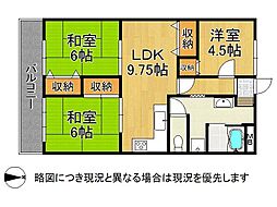 山科南団地G棟 3DKの間取図画像
