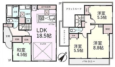 間取り：建物面積:101.23平米、全室収納付き4LDK