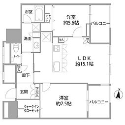 アイランドシティオーシャン&フォレストタワーレジデンスウエスト棟 2LDKの間取図画像